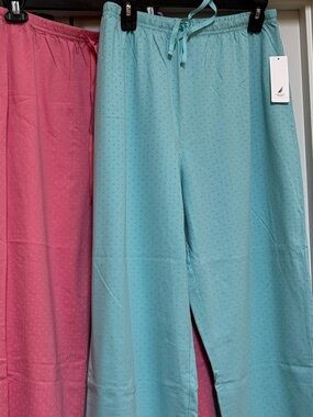 NWT Two Nautica Cotton Cropped Pajama Pants Pink & Light Blue Polka Dot Large